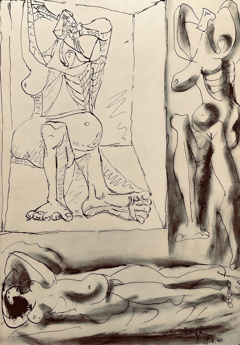 Pablo Picasso, Composition, Carnet de dessins de Picasso, Cahiers d'Art, Limited Edition Lithograph (1 of 4)