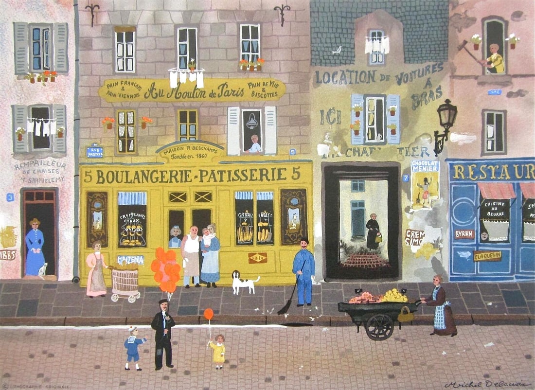 Michel Delacroix, Au Moulin de Paris, Limited Edition Lithograph: Lithograph on velin d'Arches paper. Paper size: 12.5 x 17.25 inches. Excellent condition. Inscription: Signed in the plate and unnumbered, as issued. Notes: From Published and printed by Touchstone Pu