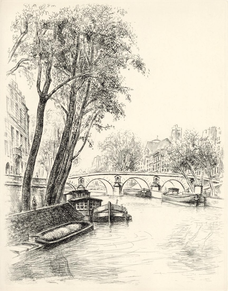 Robert Lotiron, Ile Saint-Louis, A La gloire a Paris, Limited Edition Etching (1 of 4)