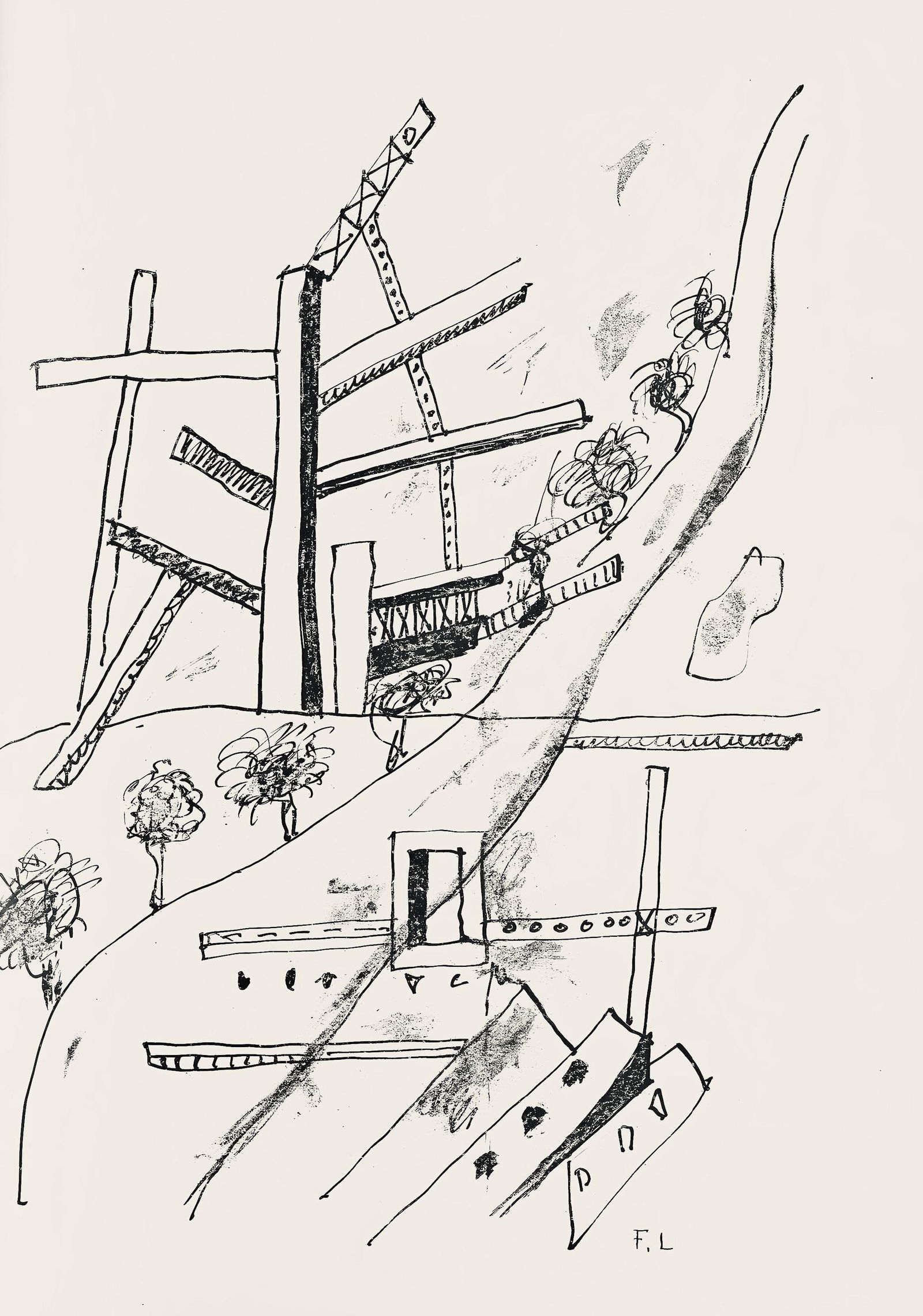 Fernand Leger, Composition (Saphire 24-38), Les Illuminations, Limited Edition Lithograph: Lithograph on papier velin teinte, fait a la main paper. Paper size: 13 x 9.75 inches. Excellent condition. Inscription: Unsigned and unnumbered, as issued. Notes: From the folio, Les Illuminations,