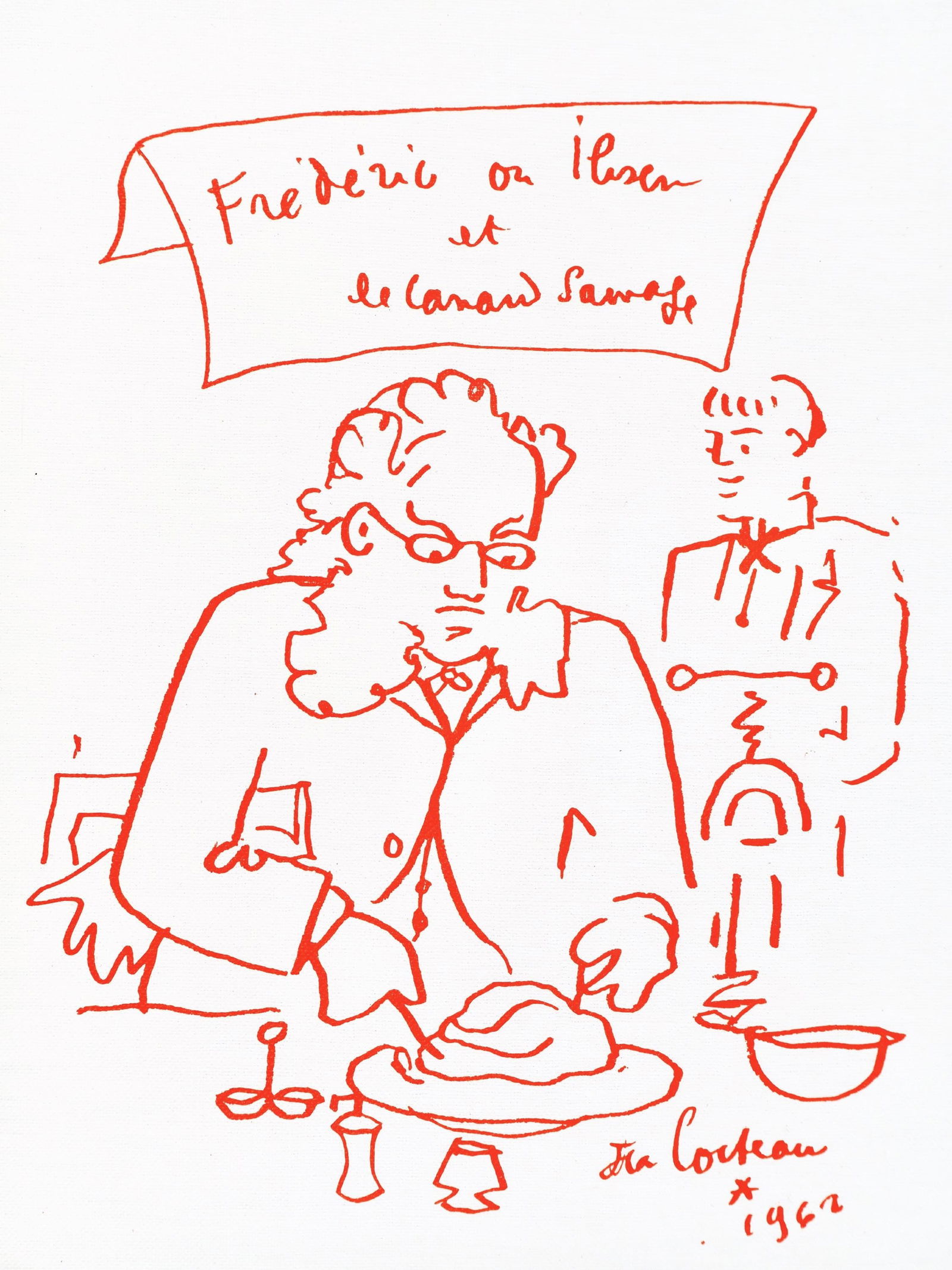 Jean Cocteau, Untitled, from Recipes for a Friend, illustrations by Jean Cocteau, Limited Edition: Jean Cocteau (1889-1963); Sans titre (Untitled), 1964. Lithograph on papier de toile enduit paper. Paper size 12 x 9.45 inches. Signed in the plate and unnumbered, as issued. Printed and published by