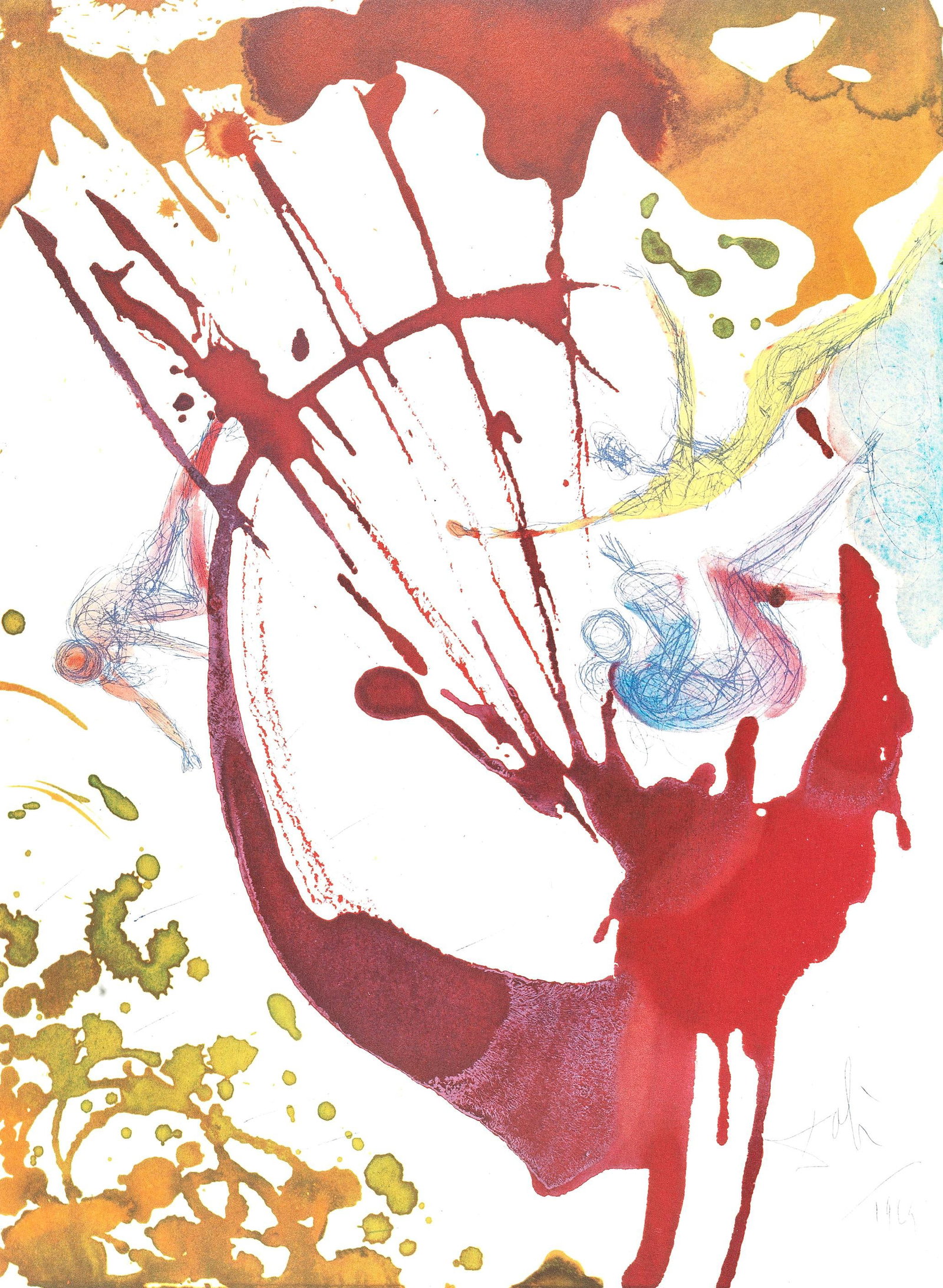 Salvador Dali, Composition (Michler/Lopsinger 1600; Field 69-3), Biblia Sacra, Limited Edition: Lithograph in colors on velin Fabriano charta ex meris pannis "ab alveo" manu fabricata, perlucidis figuris intexta paper. Paper size: 19 x 13.75 inches. Inscription: Signed in the plate and unnumbere