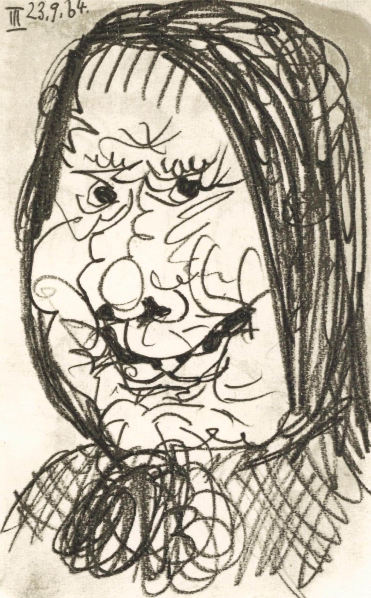 Pablo Picasso, 23.9.64 III (Cramer 148), Le Gout du Bonheur, Limited Edition Mixed Media Lithograph: Lithograph and silkscreen with grease crayon, lithographic tusche, lead pencil, charcoal on velin d'Arches paper. Paper size: 12.8 x 9.84 inches. Inscription: Unsigned and unnumbered, as issued. Catal