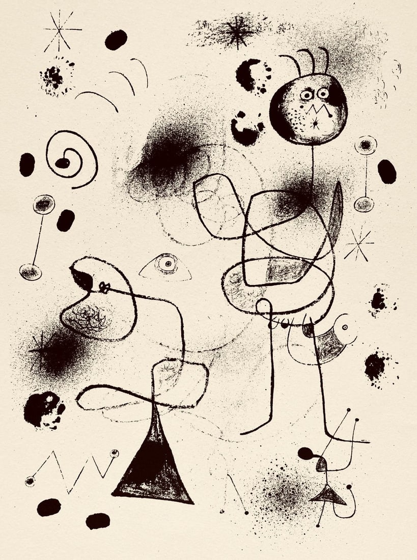 Joan Miro, Composition, The Prints of Joan Miro, Limited Edition Etching: Etching on velin paper. Inscription: Unsigned and unnumbered, as issued. Paper Size: 11 x 8.5 inches. Excellent condition. Notes: From the folio, The Prints of Joan Miro, Fall, 1947. Published by Curt