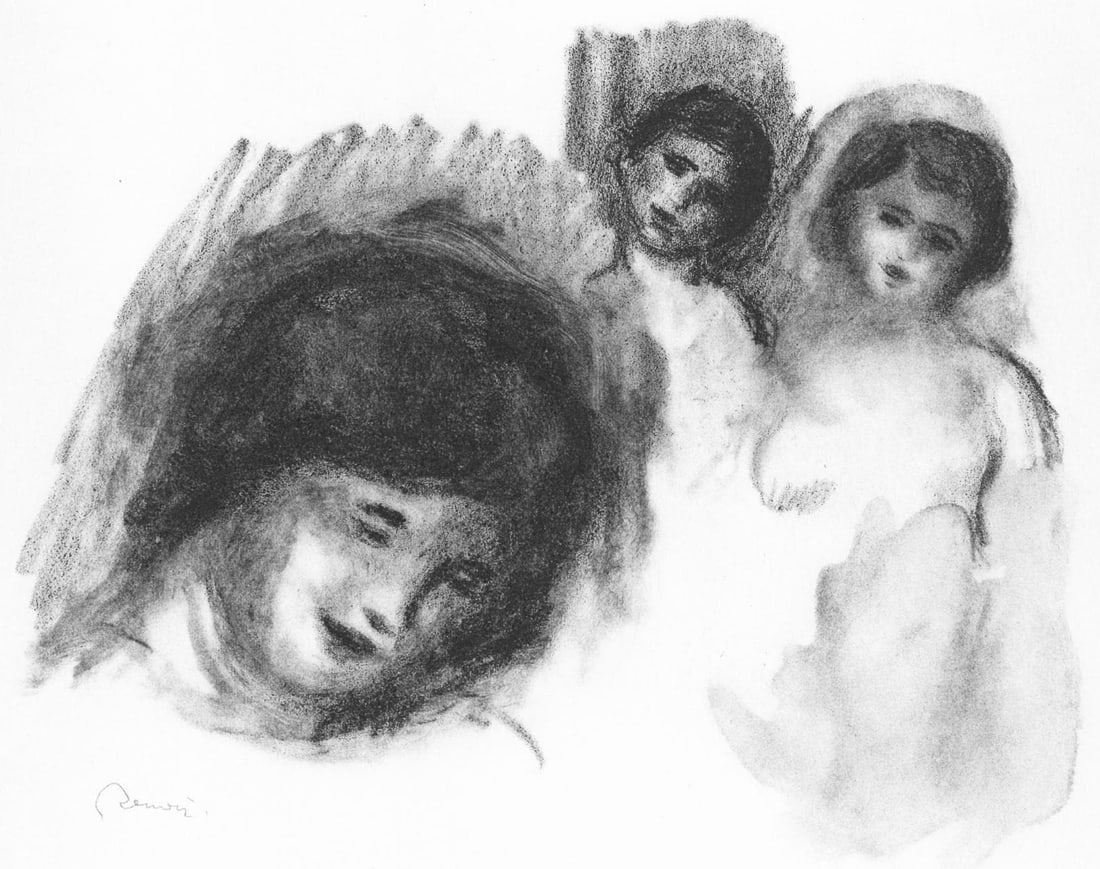 Pierre-Auguste Renoir, Pierre aux trois croquis, Les Lithographies de Renoir, Limited Edition: Lithograph on grand velin Renage filigrane a la marque de l'editeur paper. Inscription: Signed in the plate and unnumbered, as issued. Paper Size: 12.5 x 9.5 inches; image size: 7.48 x 9.05 inches. Co