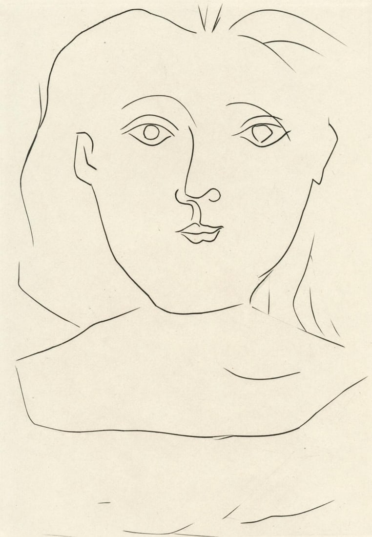 Pablo Picasso, Femme de Face (Bloch 372; Baer 700; Cramer 41), Jours de gloire, Histoire de la: Etching on papeteries velin de Lana paper. Paper size: 11.024 x 8.66 inches. Excellent condition, with full margins. Inscription: unsigned and unnumbered, as issued. Notes: From the folio, Jours de