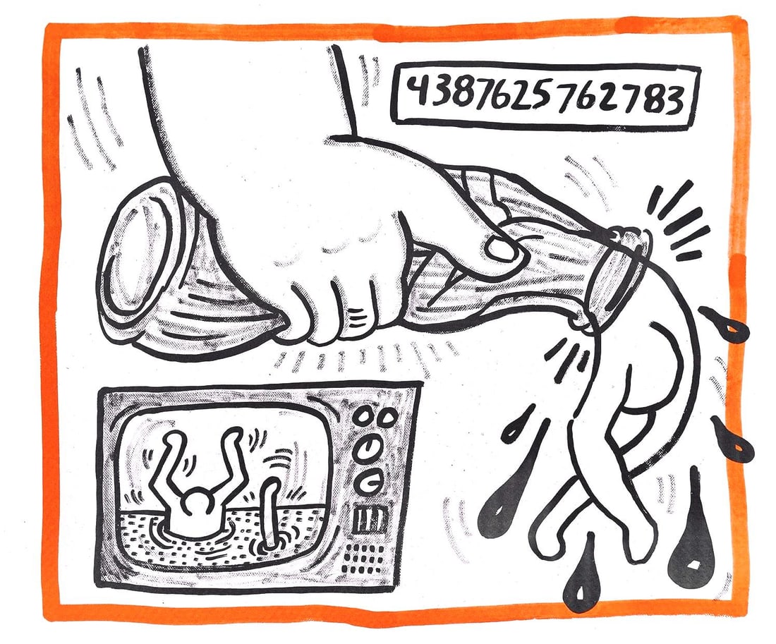 Keith Haring, Composition, Against All Odds, Limited Edition Lithograph: Lithograph on acid-free Rivoli paper. Paper Size: 8.5 x 10.3 inches. Inscription: Unsigned and unnumbered, as issued. Condition: Very good/excellent, consistent with age. Notes: From the album,