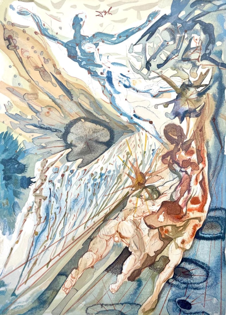 Salvador Dali, Fegefeuer XXVI (Michler/Lopsinger 1039-1138; Field 189-200), Die Gottliche Komodie,: Woodcut in colors on velin de Rives BFK paper, mounted on velin d'Arches support, as issued. Paper size: 13 x 10.375 inches. Inscription: Signed in the block, and unnumbered, as issued. Catalogue