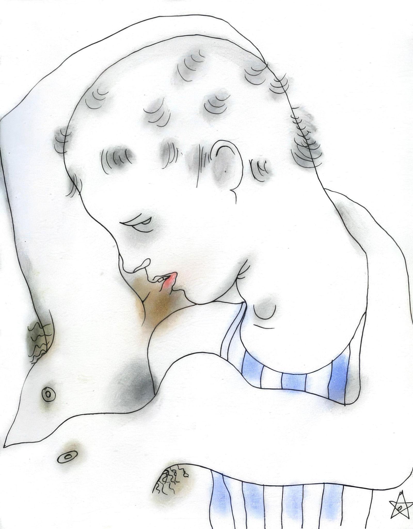 Jean Cocteau, Untitled, from The White Book, Limited Edition Lithograph and Pochoir, 1930: Jean Cocteau (1889-1963); Sans titre (Untitled), 1930. Lithograph and pochoir with hand coloring on velin d'Arches paper. Paper size 11.81 x 9.06 inches. Unsigned and unnumbered, as issued. Printed by