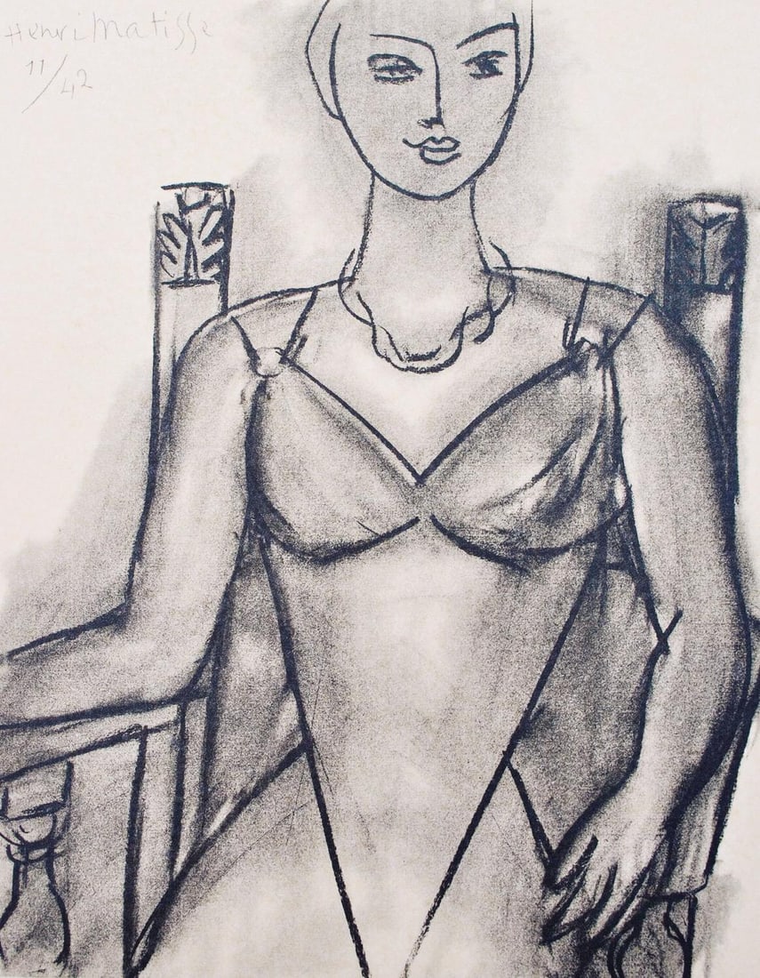 Henri Matisse, Mademoiselle M.A., Portraits par Henri Matisse, Limited Edition Heliogravure: Heliogravure on velin paper, mounted on velin paper backing sheet, as issued. Paper Size: 12 x 9.25 inches; image size: 9.05 x 7.08 inches. Inscription: Signed in the plate and unnumbered, as issued.