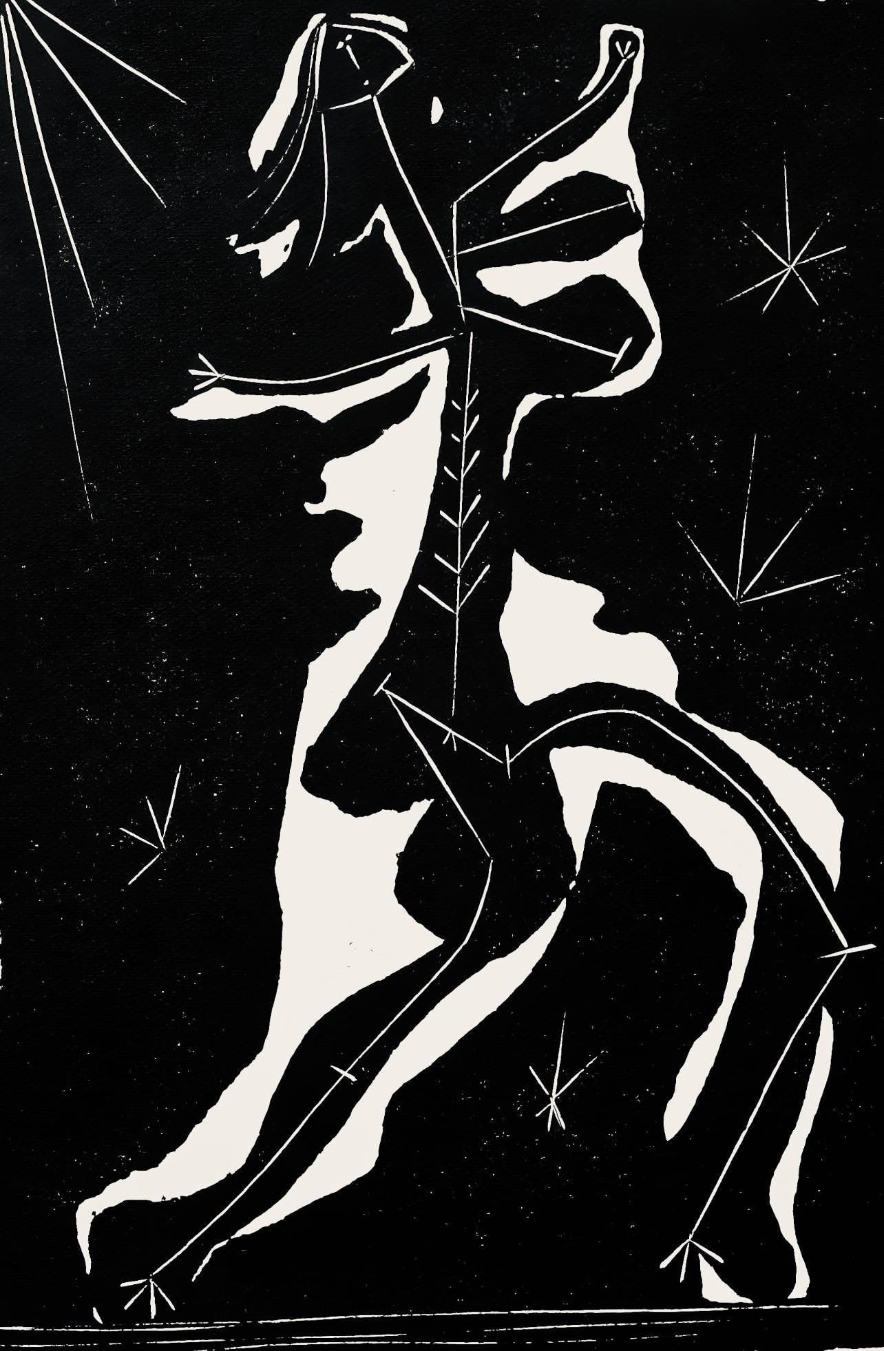 Pablo Picasso, Composition (Cramer 36; Bloch 360; Horodisch A6), Non Vouloir, Limited Edition: Zincograph on velin Bouffant paper. Paper Size: 7.95 x 5.83 inches. Excellent condition. Inscription: Unsigned and unnumbered, as issued. Notes: From the volume, Non Vouloir, 1942. Published by Editio