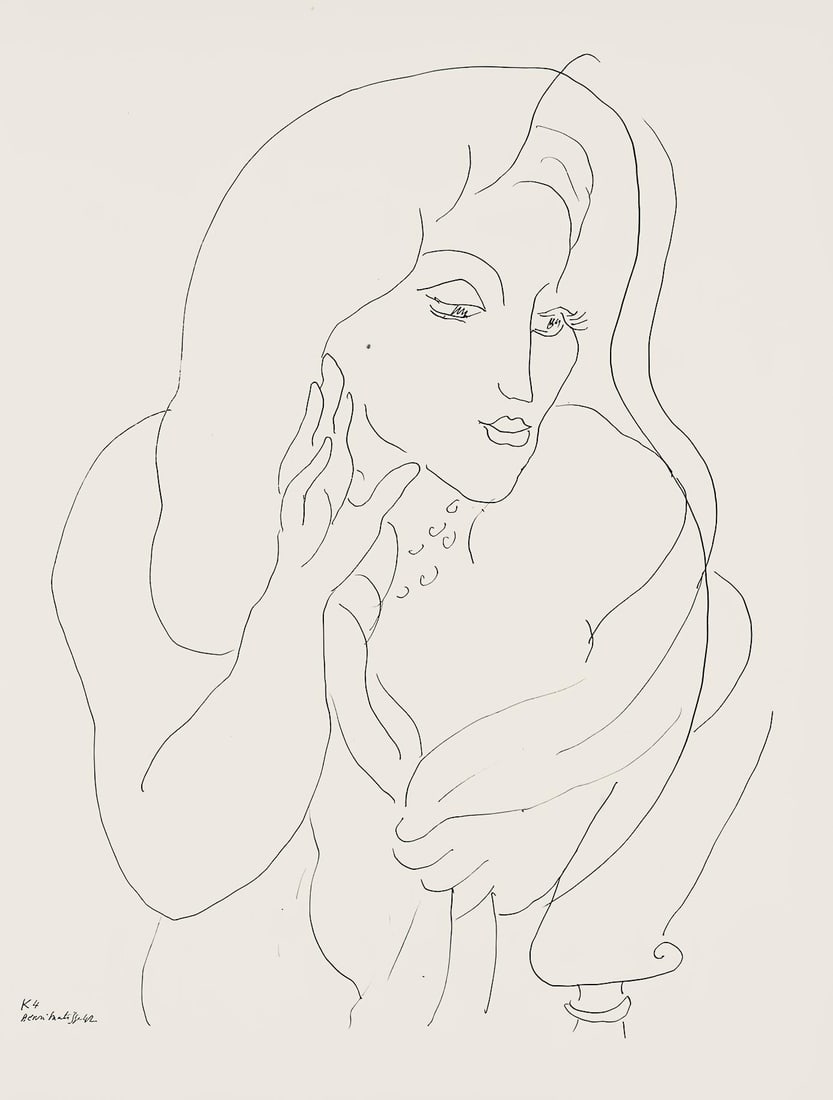 Henri Matisse, Serie K, var. 4 (Duthuit 9), Henri Matisse, Dessins, Themes et variations, Limited: Lithograph on velin pur fil paper. Paper Size: 12.875 x 9.625 inches. Excellent condition. Inscription: Signed in the plate and unnumbered, as issued. Notes: From the folio, Henri Matisse, Dessins, Th