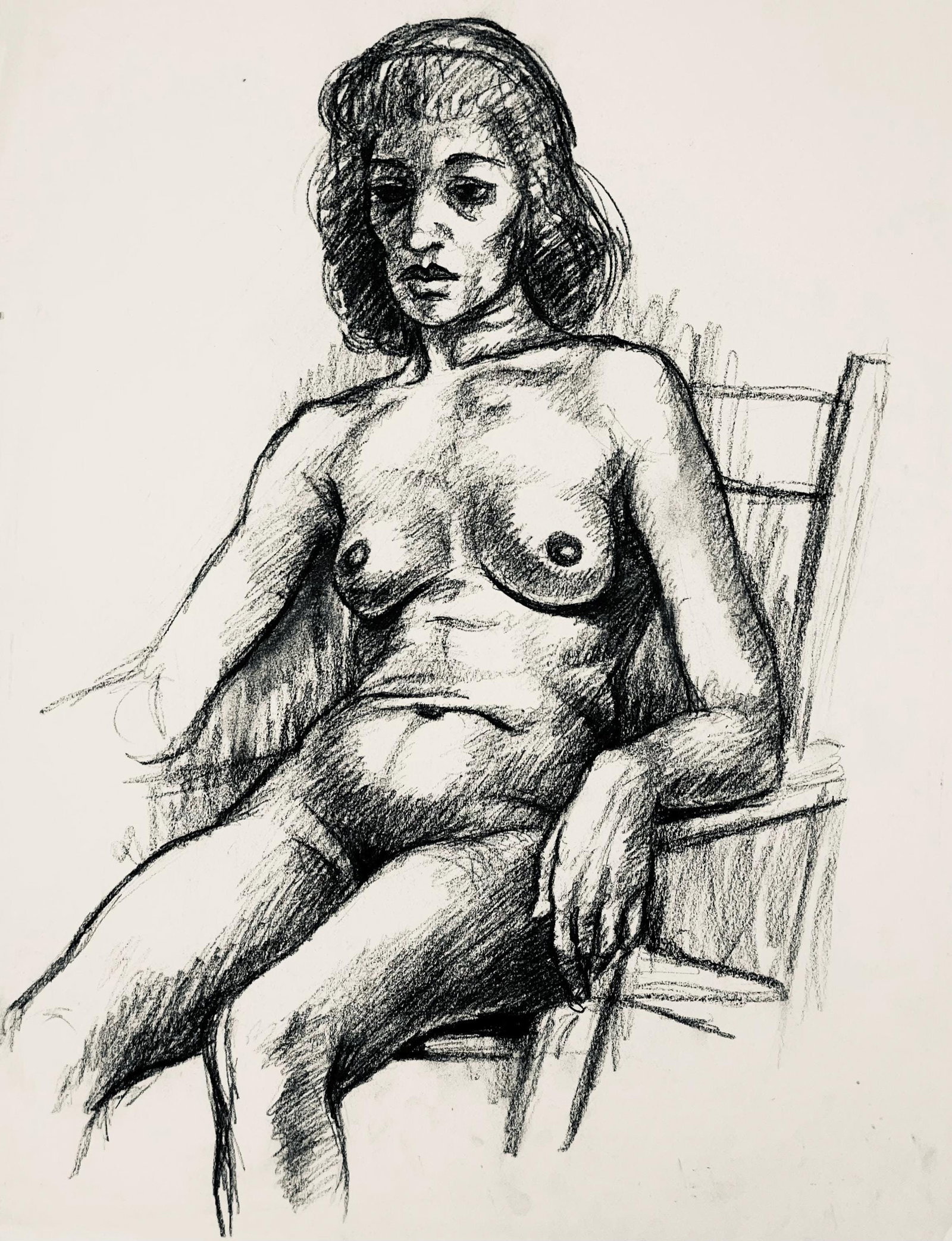Ian Hornak, Renaissance Female Nude Figure Study, 1963, Original Drawing: Charcoal on velin paper, circa 1963. Paper Size: 23 x 18 inches. Good condition, consistent with age. Inscription: Unsigned, Estate stamped, verso. Provenance: Estate of Ian Hornak, East Hampton. Note