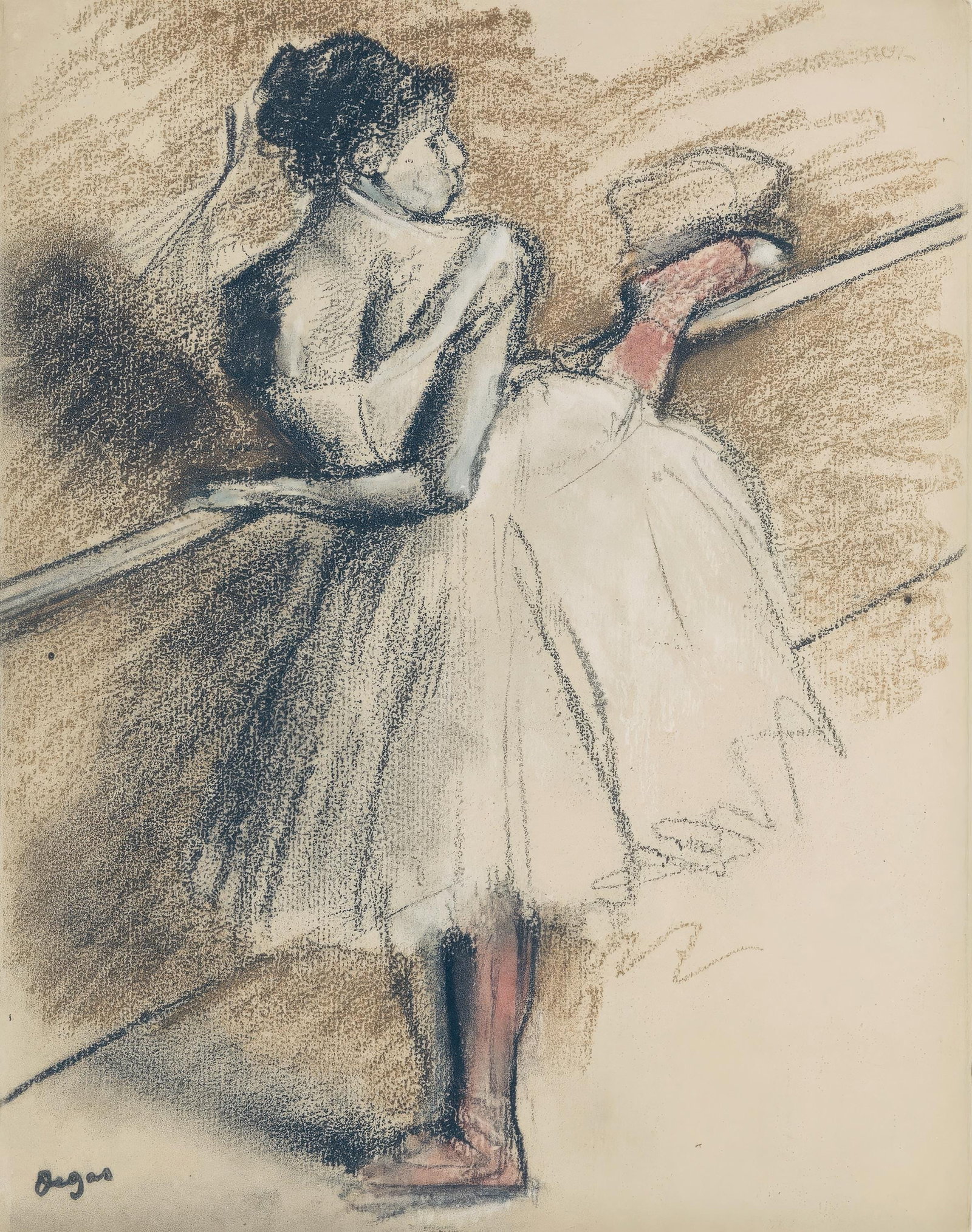 Edgar Degas, Dancer at the Barre, from Dance Drawings, Limited Edition Engraving, 1936: This exquisite engraving by Edgar Degas (1834-1917), titled Danseuse a la barre (Dancer at the Barre), originates from the celebrated album Degas Danse dessin (Degas Dance Drawings), published by Ambr