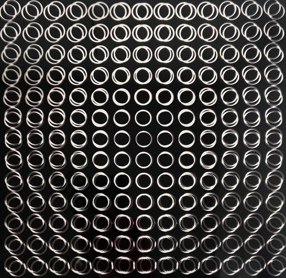 Victor Vasarely, Composition, Tiefenbilder, Limited Edition Heliogravure: Heliogravure on Mylar laid on 280 gm M2 gloss paper. Paper Size: 11 x 11 inches. Excellent condition. Notes: From the folio, Tiefenbilder, 1972. Published and printed by Editions du Griffon, Neuchatel