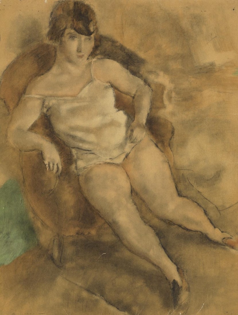 Jules Pascin, Femme dans un fanteuil, Pascin, Limited Edition Lithograph: Lithograph on grand velin Renage paper. Paper size: 12.25 x 9.5 inches. Excellent condition. Inscription: Unsigned and unnumbered, as issued. Notes: From the album, Pascin, 1954. Published by