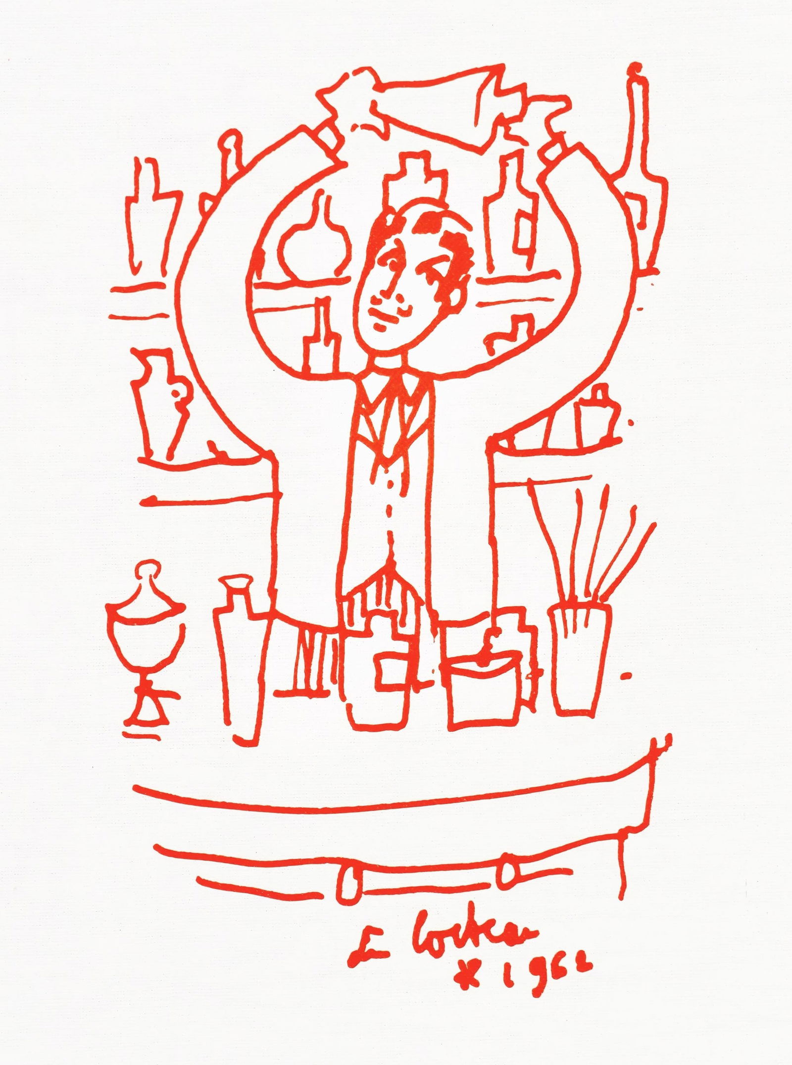 Jean Cocteau, Untitled, from Recipes for a Friend, illustrations by Jean Cocteau, Limited Edition: Jean Cocteau (1889-1963); Sans titre (Untitled), 1964. Lithograph on papier de toile enduit paper. Paper size 12 x 9.45 inches. Signed in the plate and unnumbered, as issued. Printed and published by