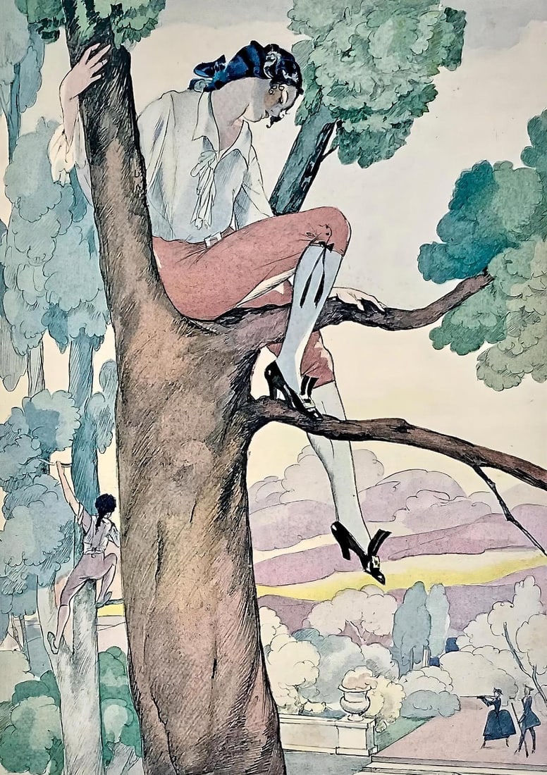 Umberto Brunelleschi, Composition, La Lecon d'amour dans un parc, Limited Edition Lithograph: Lithograph and stencil on velin d'Arches paper. Paper size: 13.11 x 10.039 inches. Excellent condition. Unsigned and unnumbered, as issued. Notes: From the volume, La Lecon d'amour dans un parc, 1933.