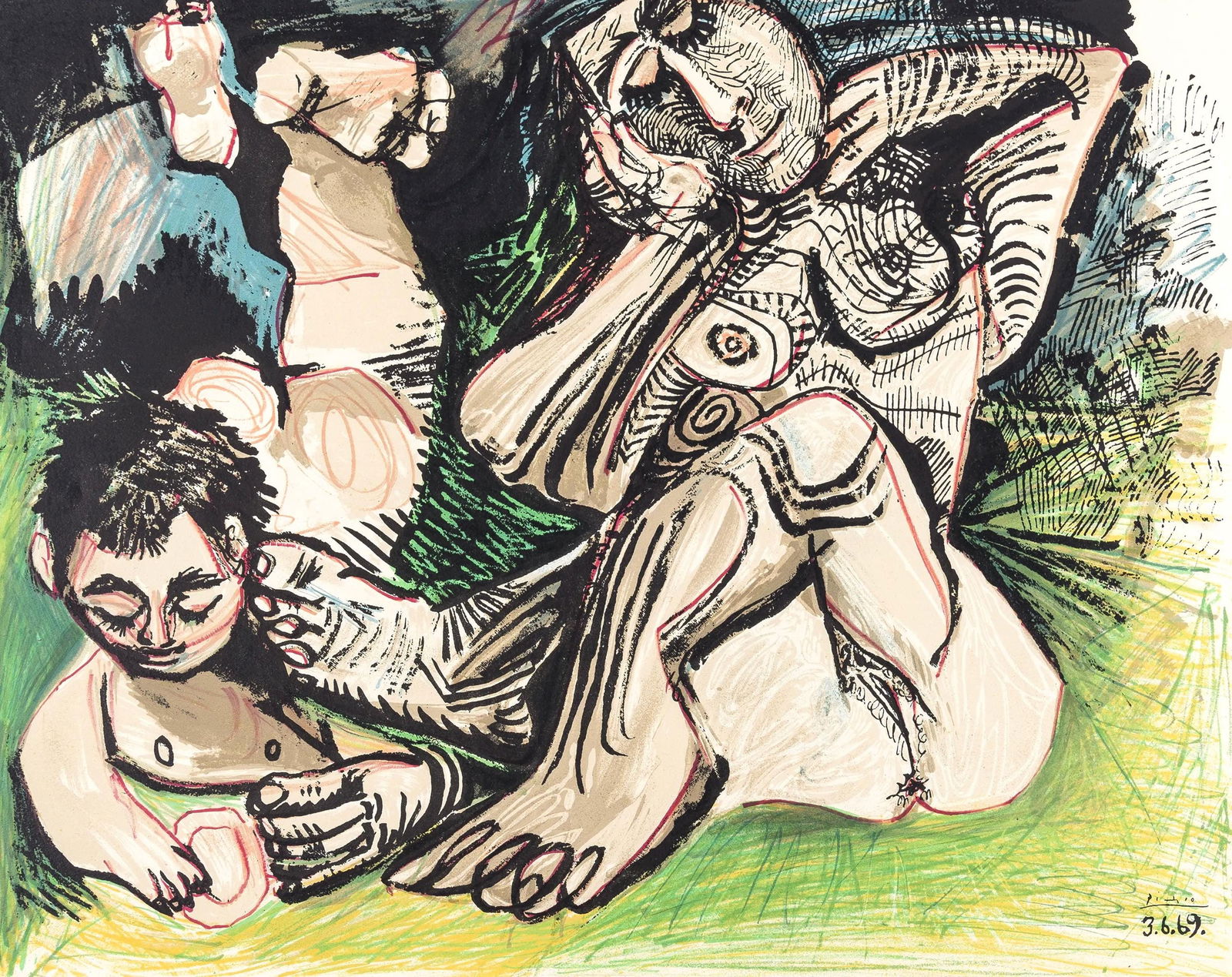 Pablo Picasso, Composition (Orozco 193-204), Au Baiser D'Avignon, Limited Edition Lithograph (1 of 4)