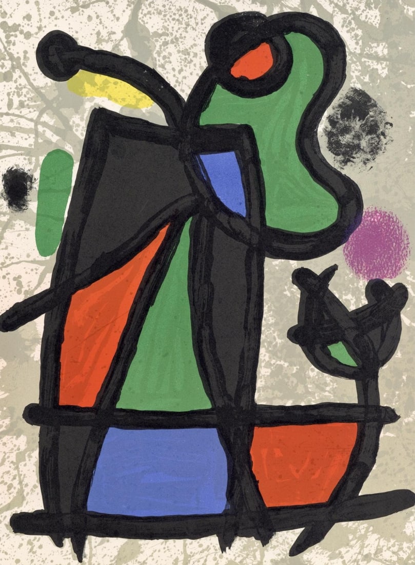 Joan Miro, Composition, Derriere le miroir, Limited Edition Lithograph: Lithograph on velin paper. Paper size: 15 x 11 inches. Excellent condition. Inscription: Unsigned and unnumbered, as issued. Notes: From volume, Derriere le miroir, N deg 186, 1970. Published by Aime