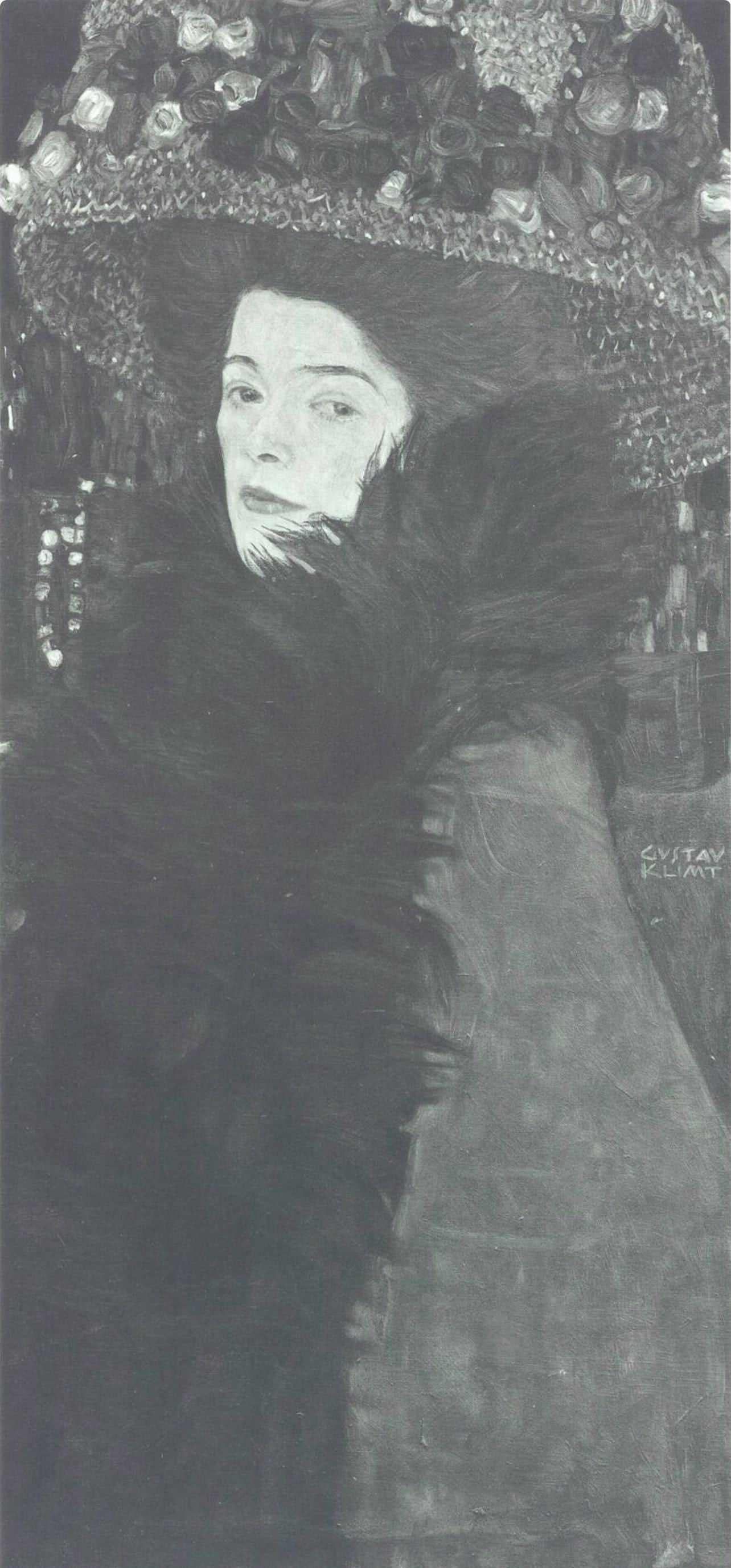 Gustav Klimt, Dame mit Blumenhut, from Eine Nachlese, Limited Edition Heliogravure and Collotype,: Heliogravure and collotype on velin paper. Paper size: 18.86 x 17.91 inches, overall; 12.56 x 5.93 inches, image size. Inscription: Signed in the plate, and unnumbered, as issued. Condition: Very