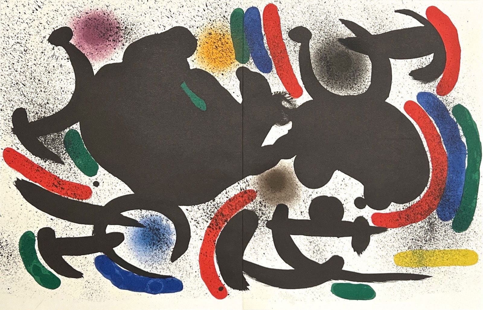 Joan Miro, Composition, (Cramer 160; Mourlot 860), Joan Miro Lithographs, Limited Edition Lithograph: Lithograph on velin paper. Inscription: Unsigned and unnumbered. Paper Size: 12.5 x 19.5 inches. Excellent condition, with centerfold, as issued. Notes: From the volume, Joan Miro Lithographs, Volume
