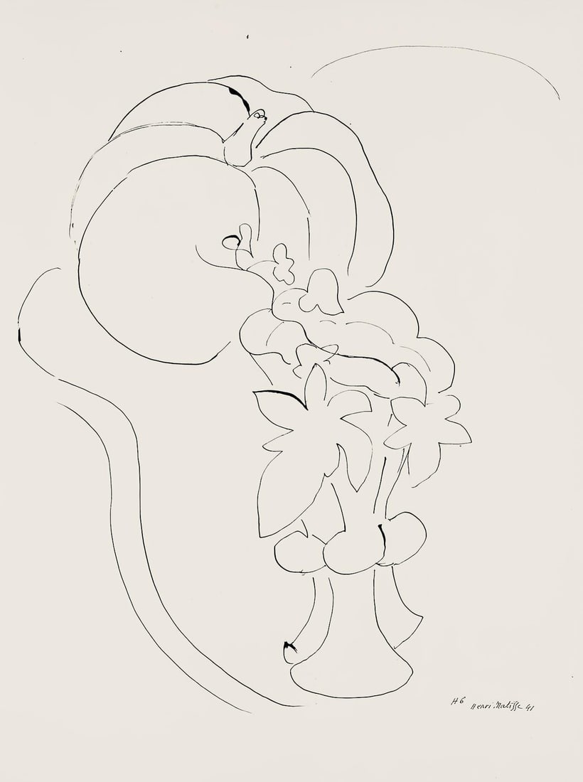 Henri Matisse, Serie H, var. 6 (Duthuit 9), Henri Matisse, Dessins, Themes et variations, Limited: Lithograph on velin pur fil paper. Paper Size: 12.875 x 9.625 inches. Excellent condition. Inscription: Signed in the plate and unnumbered, as issued. Notes: From the folio, Henri Matisse, Dessins, Th