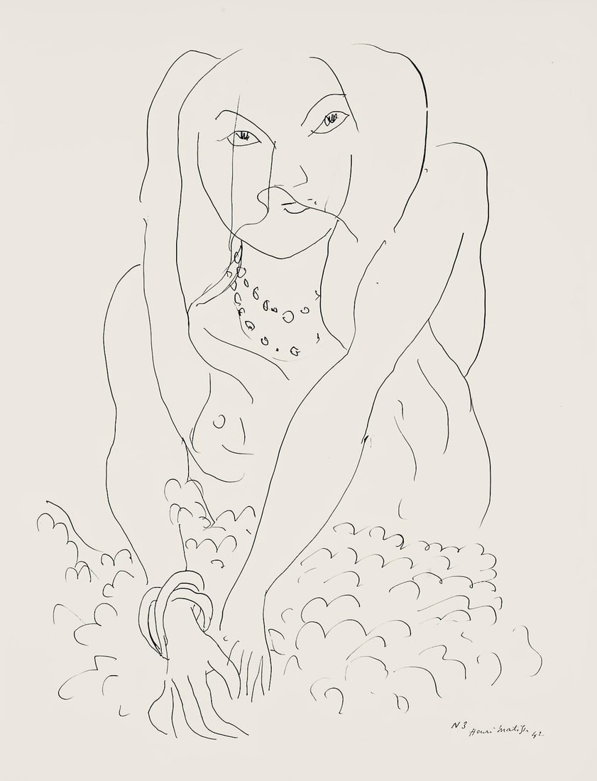 Henri Matisse, Serie N, var. 3 (Duthuit 9), Henri Matisse, Dessins, Themes et variations, Limited: Lithograph on velin pur fil paper. Paper Size: 12.875 x 9.625 inches. Excellent condition. Inscription: Signed in the plate and unnumbered, as issued. Notes: From the folio, Henri Matisse, Dessins, Th