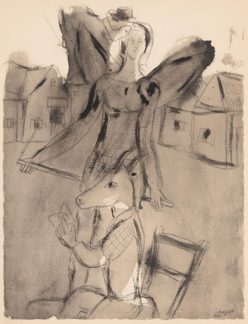 Marc Chagall, Composition, Couleur amour, Limited Edition Lithograph: Lithograph and stencil on velin papier a la cuve du Moulin Richard de Bas specialement filigrane pour cette edition paper. Paper size: 19.69 x 15.75 inches. Excellent condition. Signed in the plate