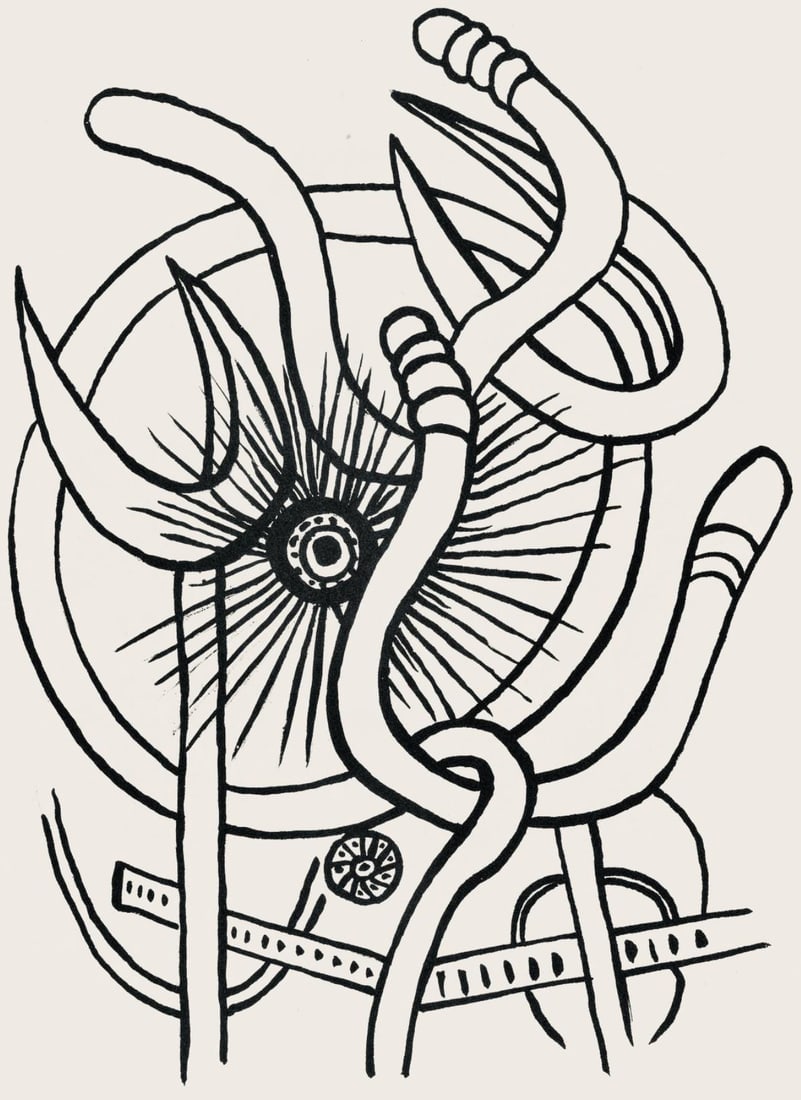 Fernand Leger, Composition, Cirque, Lithographies Originales, Limited Edition Lithograph: Lithograph on velin d'Arches paper. Paper size: 16.63 x 12.69 inches. Excellent condition. Unsigned and unnumbered, as issued. Notes: From the folio, Cirque, Lithographies Originales, 1950. Published