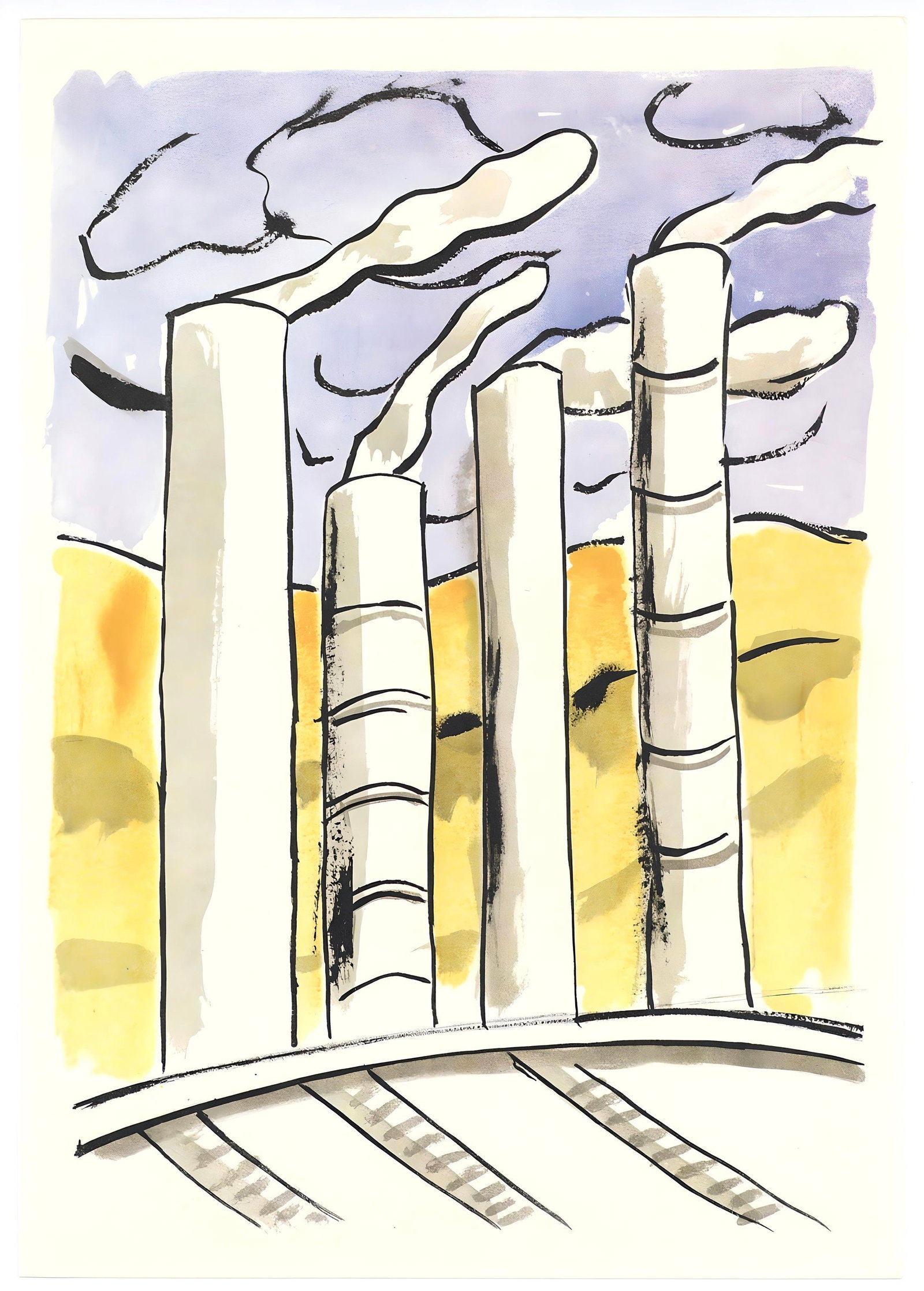 Fernand Leger, Composition, mes voyages: Lithograph on velin bouffant des Papeteries de Hauteville paper. Paper Size: 13.78 x 9.84 inches. Excellent condition. Unsigned and unnumbered, as issued. Notes: From the folio, Fernand Leger mes voya