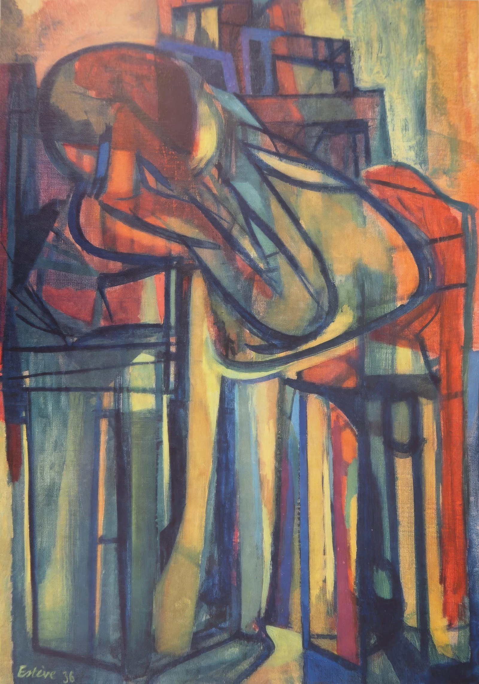 Maurice Esteve, Seated Woman, from Painters of Today, Limited Edition Heliogravure, 1961: This exquisite heliogravure by Maurice Esteve (1904-2001), titled Femme assise (Seated Woman), from the folio Maurice Esteve, Peintres d'aujourd'hui (Maurice Esteve, Painters of Today), originates