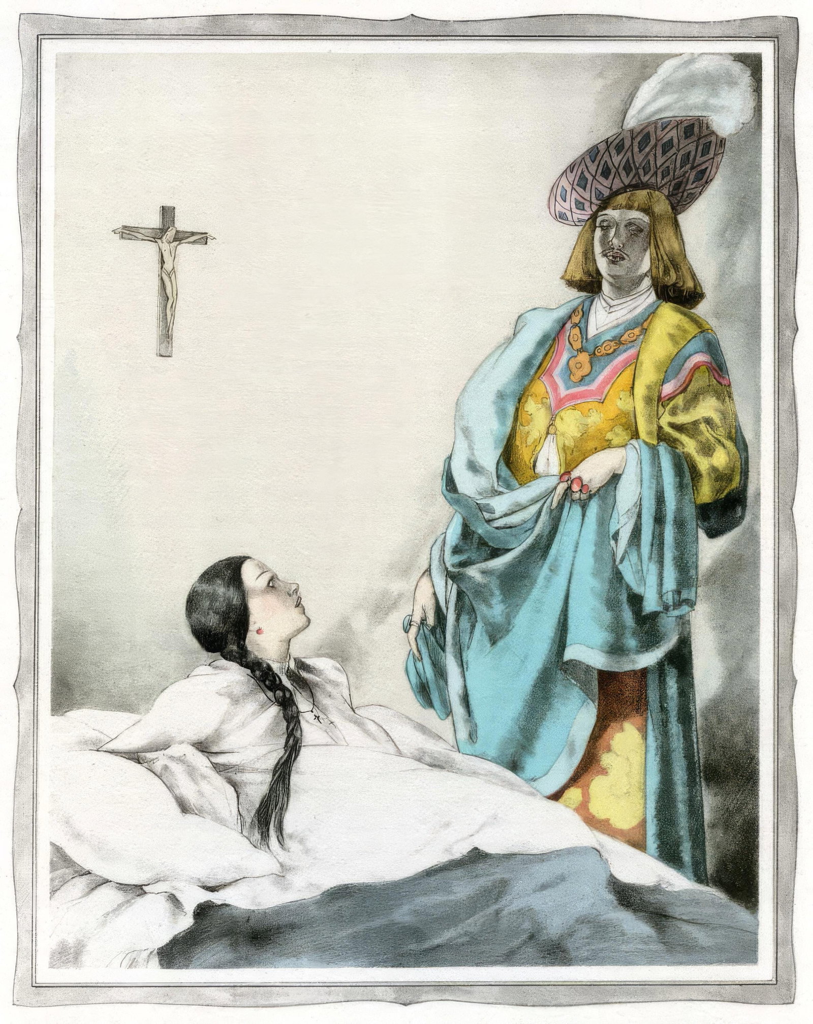 Umberto Brunelleschi, Untitled, from The Tales of Boccaccio, Limited Edition Lithograph and Pochoir,: This exquisite lithograph and pochoir by Umberto Brunelleschi (1879-1949), titled Sans titre (Untitled), originates from the celebrated album Les contes de Boccace (The Tales of Boccaccio), published