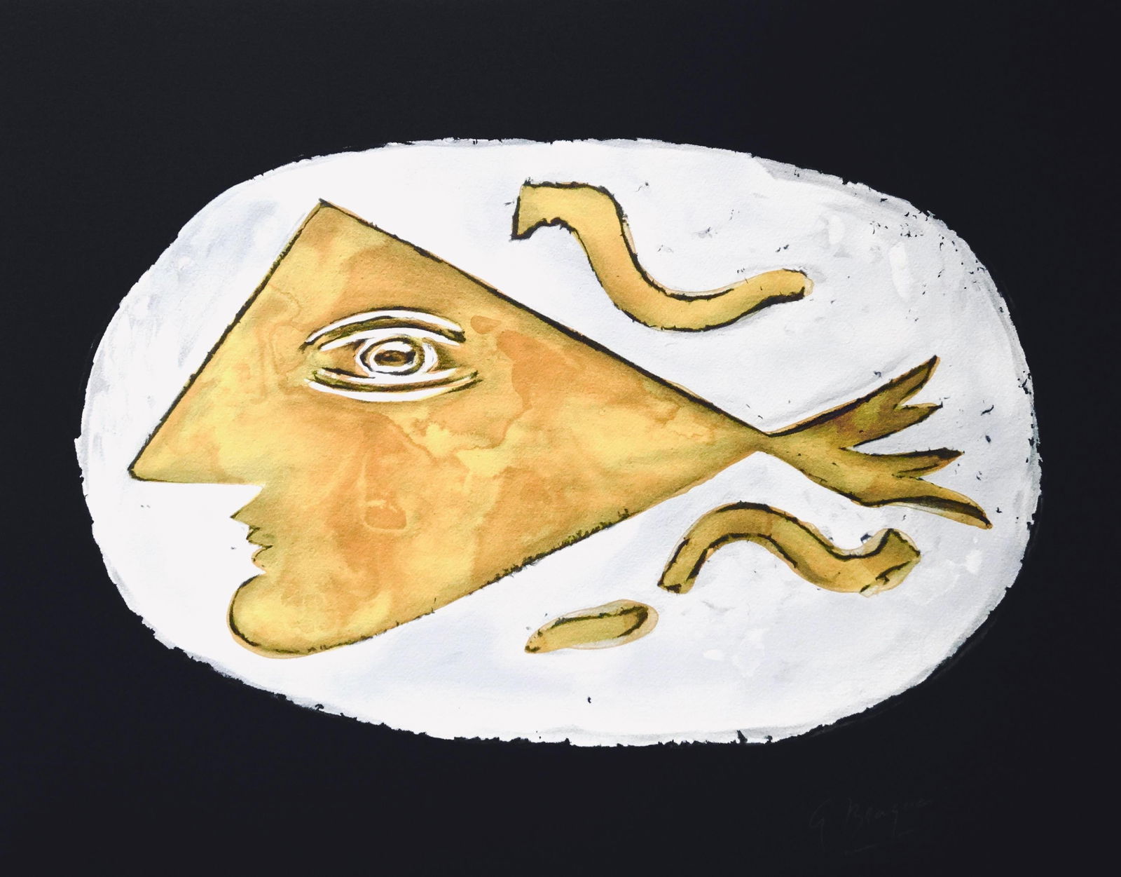 Georges Braque, Composition, Œdipe roi de Sophocle, Limited Edition Lithograph: Lithograph on grand velin d'Arches pur chiffon specialement fabriques paper. Paper size: 17.72 x 22.83 inches. Excellent condition. Inscription: signed in the plate and unnumbered, as issued. Notes: f