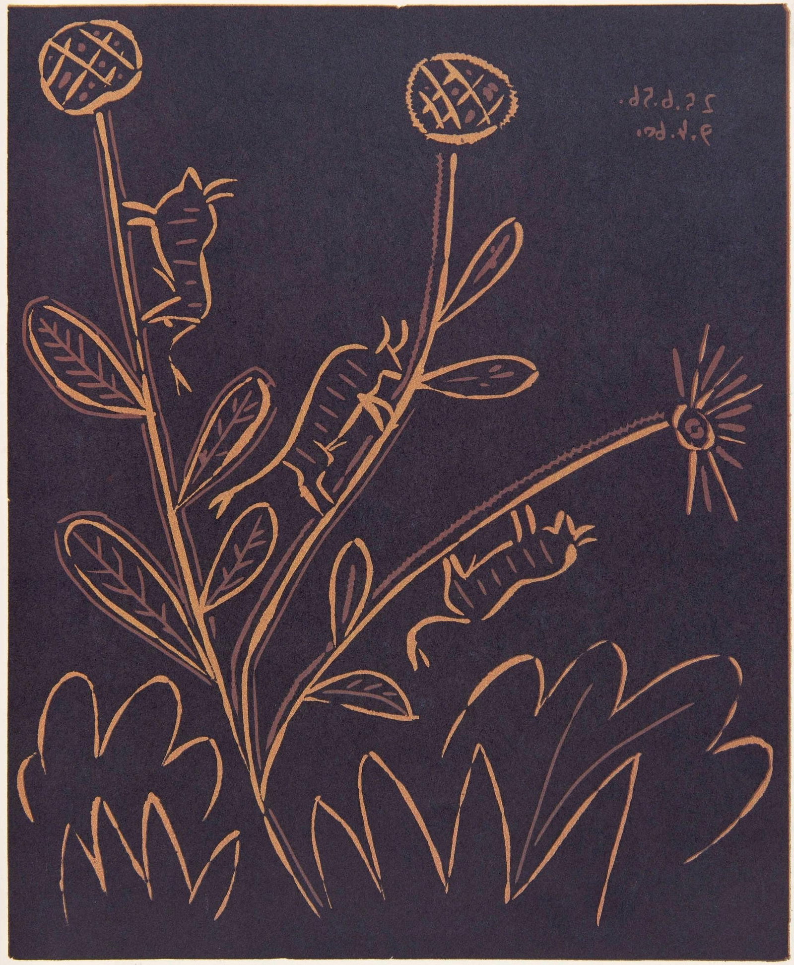 Pablo Picasso, Plante aux Toritos (Orozco 214), Grabados al linoleo, Limited Edition Linocut (1 of 4)