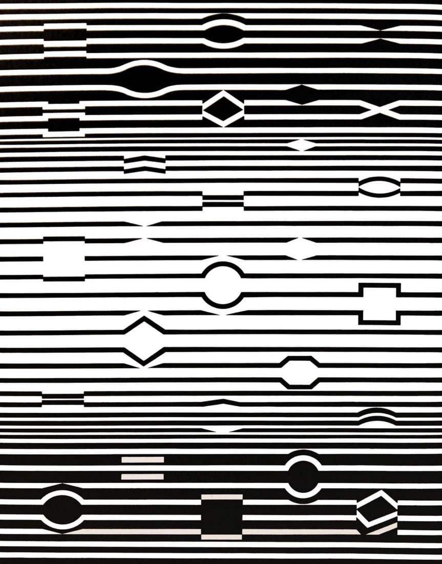 Victor Vasarely, Composition, Ondulatoires, Limited Edition Heliogravure: Heliogravure on 280 gm M2 gloss paper. Paper Size: 11.61 x 9.25 inches. Excellent condition. Notes: From the folio, Ondulatoires, 1973. Published and printed by Editions du Griffon, Neuchatel, Switzer