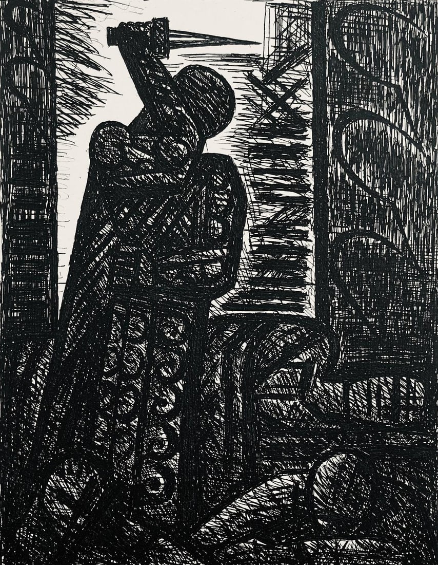 Marcel Gromaire, Le Meurtre De Duncan, Scene VIII, Shakespeare, Macbeth, Eaux-fortes de Gromaire,: Etching on velin de Rives paper. Unsigned and unnumbered, as issued. Paper Size: 16 x 12 inches. Excellent condition. Notes: From the folio, Shakespeare, Macbeth, Eaux-fortes de Gromaire, 1958.