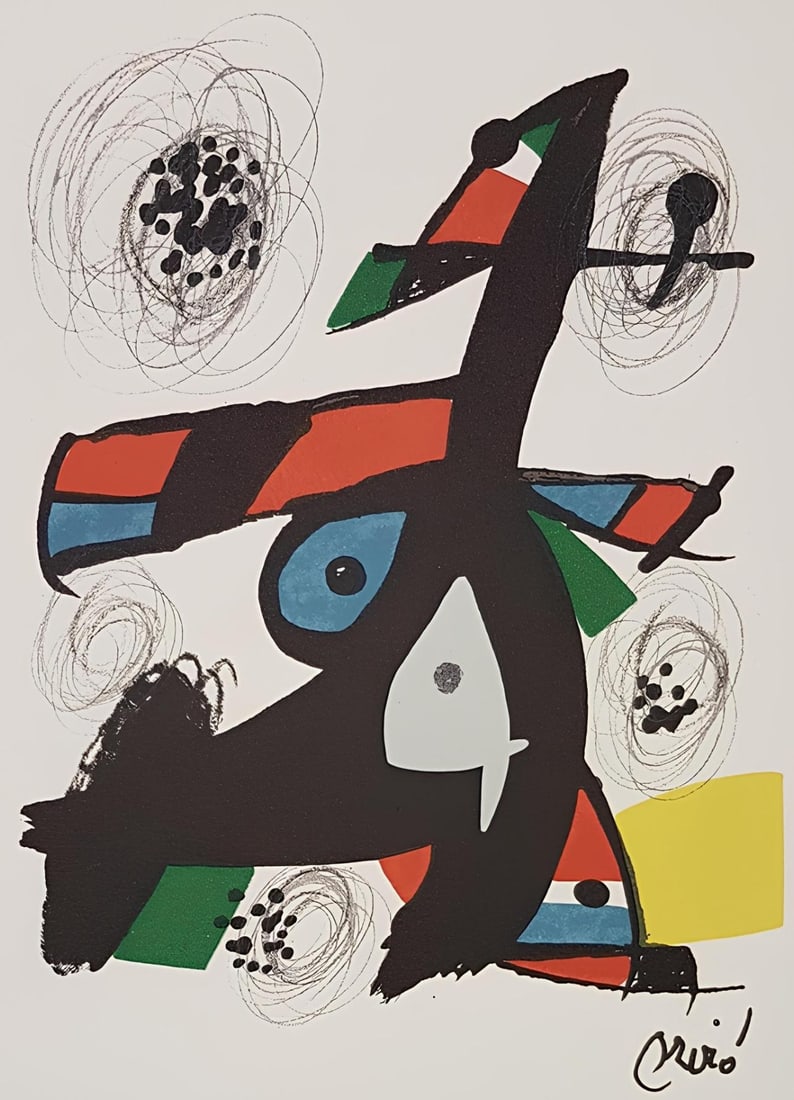 Joan Miro, Composition (Mourlot 1212-1225; Cramer 248), La melodie acide, Limited Edition Lithograph: Lithograph on velin d'Arches paper. Paper size: 12.95 x 9.76 inches. Excellent condition. Signed in the plate, as issued. Notes: From the folio, La melodie acide, XIV lithographies originales de Joan