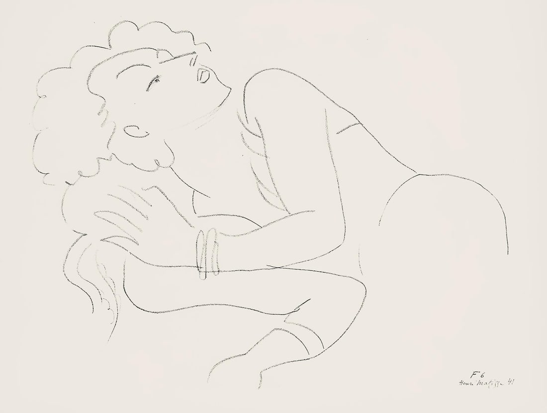 Henri Matisse, Serie F, var. 6 (Duthuit 9), Henri Matisse, Dessins, Themes et variations, Limited: Lithograph on velin pur fil paper. Paper Size: 9.625 x 12.875 inches. Excellent condition. Inscription: Signed in the plate and unnumbered, as issued. Notes: From the folio, Henri Matisse, Dessins,