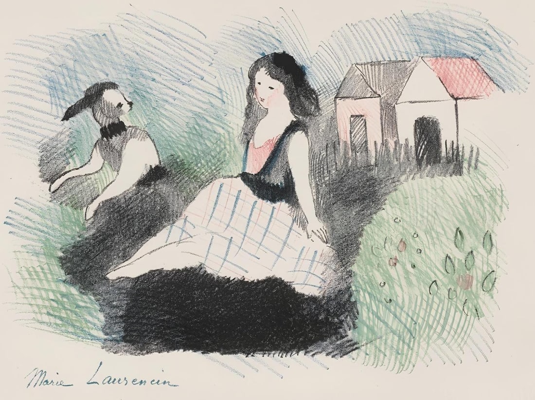 Marie Laurencin, Composition, Alice's Adventures in Wonderland, Limited Edition Lithograph: Lithograph on velin de Rives BFK a la forme paper. Paper Size: 9.84 x 11.81 inches. Excellent condition. Inscription: Signed in the plate and unnumbered, as issued. Notes: From the album, Alice's