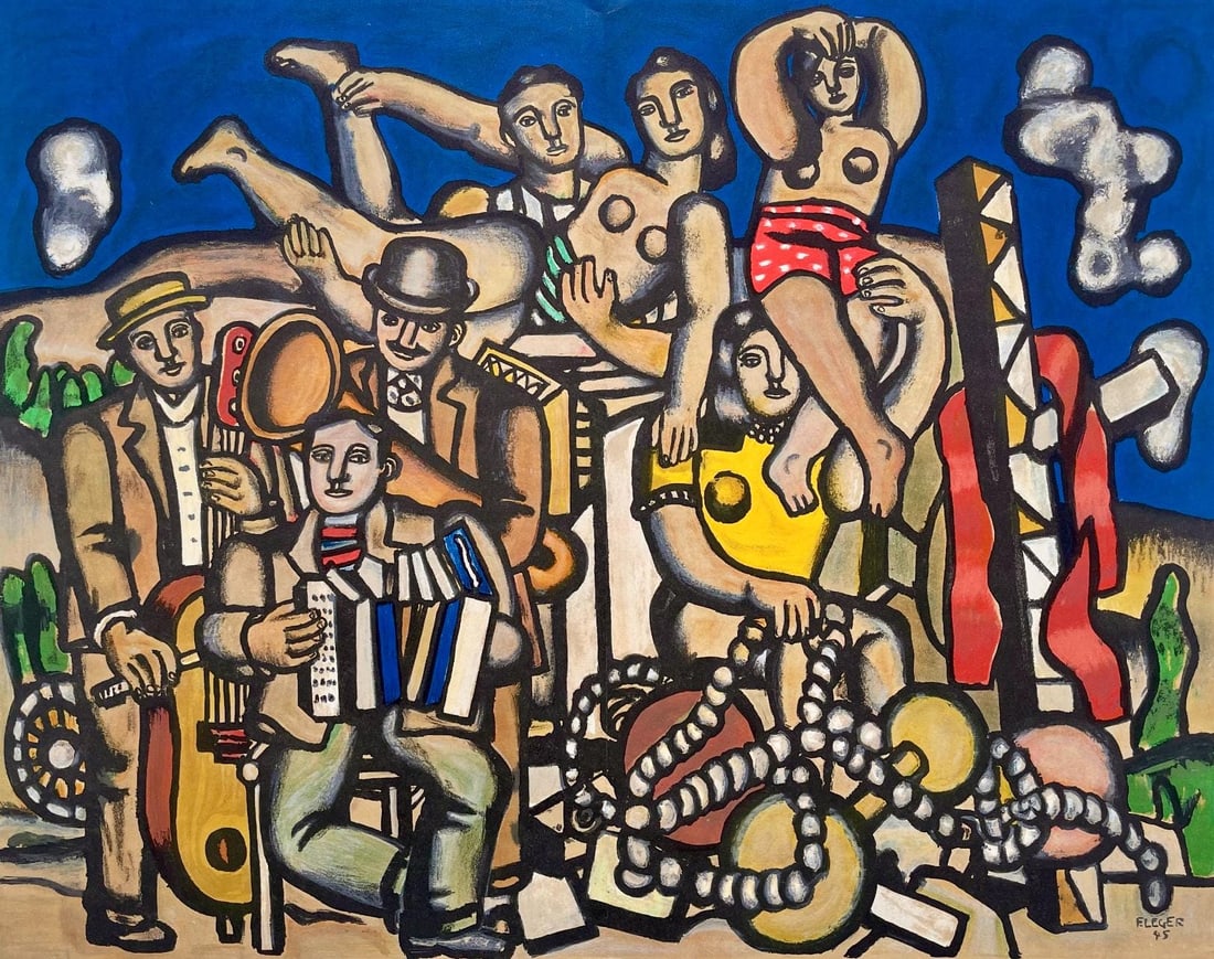 Fernand Leger, Composition, Derriere le miroir, Limited Edition Lithograph: Lithograph on velin paper. Paper size: 15 x 22 inches. Excellent condition, with centerfold, as issued. Inscription: Unsigned and unnumbered, as issued. Notes: From Derriere le miroir, N deg 119. Publ