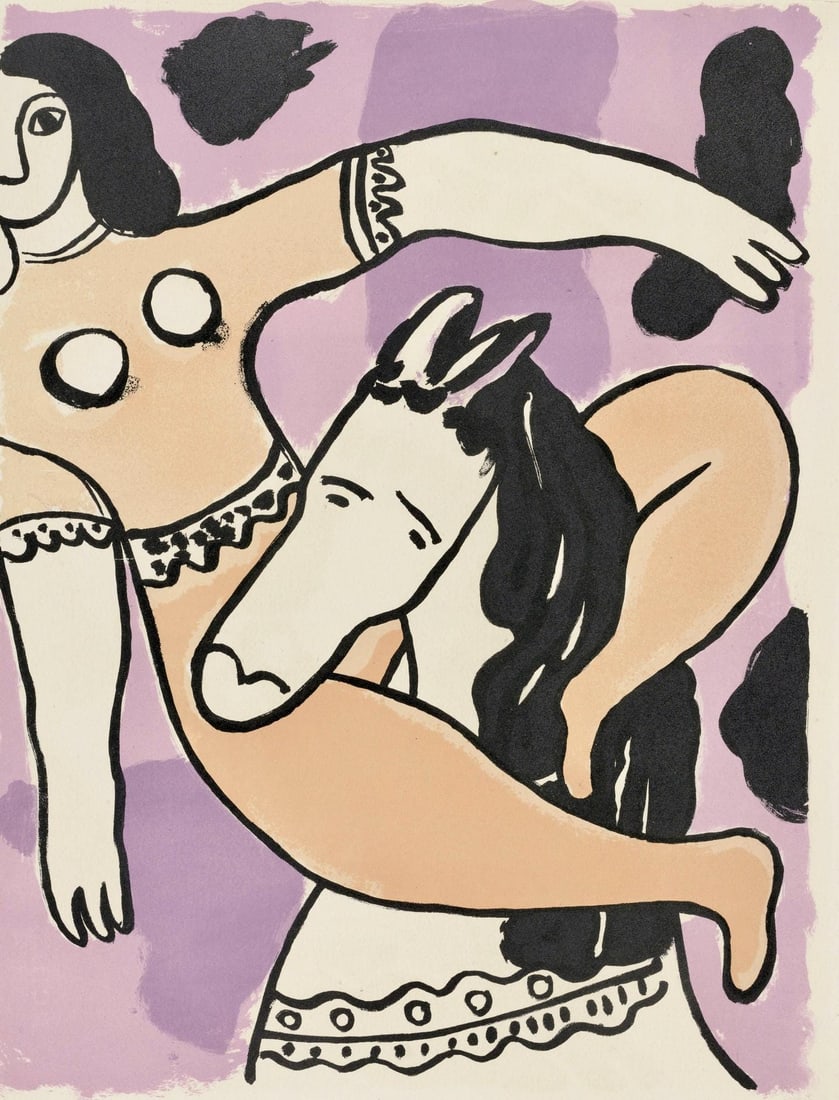 Fernand Leger, Composition, Cirque, Lithographies Originales, Limited Edition Lithograph: Lithograph on velin d'Arches paper. Paper size: 16.63 x 12.69 inches. Excellent condition. Unsigned and unnumbered, as issued. Notes: From the folio, Cirque, Lithographies Originales, 1950. Published