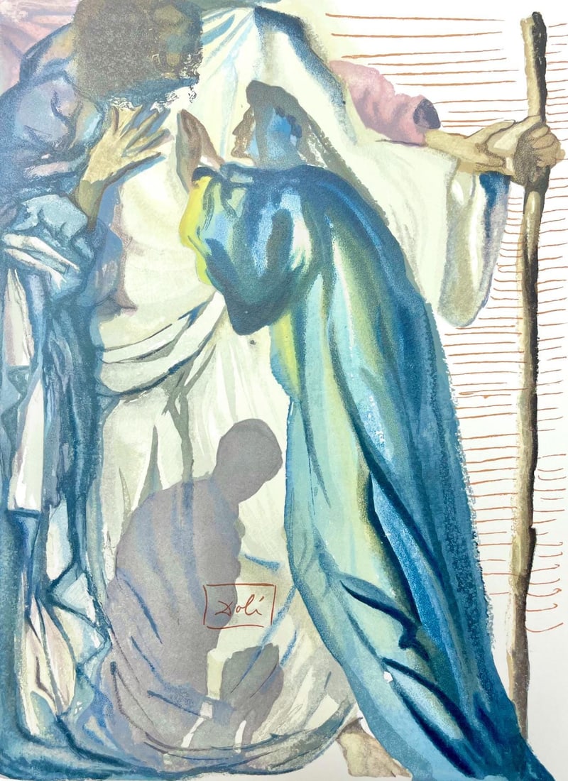 Salvador Dali, Fegefeuer XIV (Michler/Lopsinger 1039-1138; Field 189-200), Die Gottliche Komodie,: Woodcut in colors on velin de Rives BFK paper, mounted on velin d'Arches support, as issued. Paper size: 13 x 10.375 inches. Inscription: Signed in the block, and unnumbered, as issued. Catalogue rais