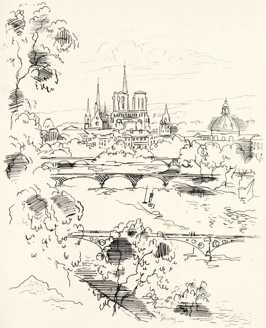 Paul-Elie Gernez, Seine, berceau de Paris, A La gloire a Paris, Limited Edition Etching (1 of 4)