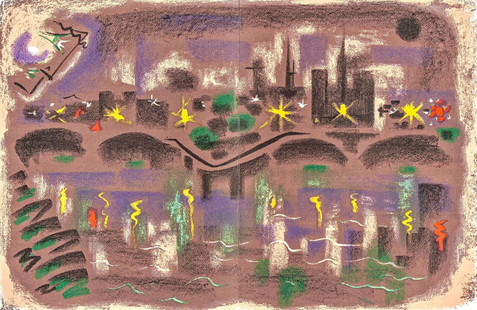 Andre Masson, Paris la nuit La Seine, Notre Dame de Paris, Regards sur Paris, Limited Edition: Lithograph on velin d'Arches paper. Paper size: 15.5 x 24 inches. Excellent condition, with centerfold, as issued. Inscription: unsigned and unnumbered, as issued. Notes: from the folio, Regards sur