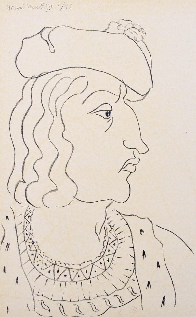 Henri Matisse, Charles d'Orleans, Portraits par Henri Matisse, Limited Edition Heliogravure: Heliogravure on velin paper, mounted on velin paper backing sheet, as issued. Paper Size: 12 x 9.25 inches; image size: 9.05 x 5.51 inches. Inscription: Signed in the plate and unnumbered, as issued.
