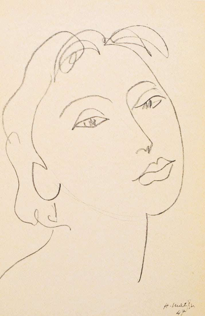Henri Matisse, Mademoiselle D.A., Portraits par Henri Matisse, Limited Edition Heliogravure: Heliogravure on velin paper, mounted on velin paper backing sheet, as issued. Paper Size: 12 x 9.25 inches; image size: 9.05 x 5.91 inches. Inscription: Signed in the plate and unnumbered, as issued.