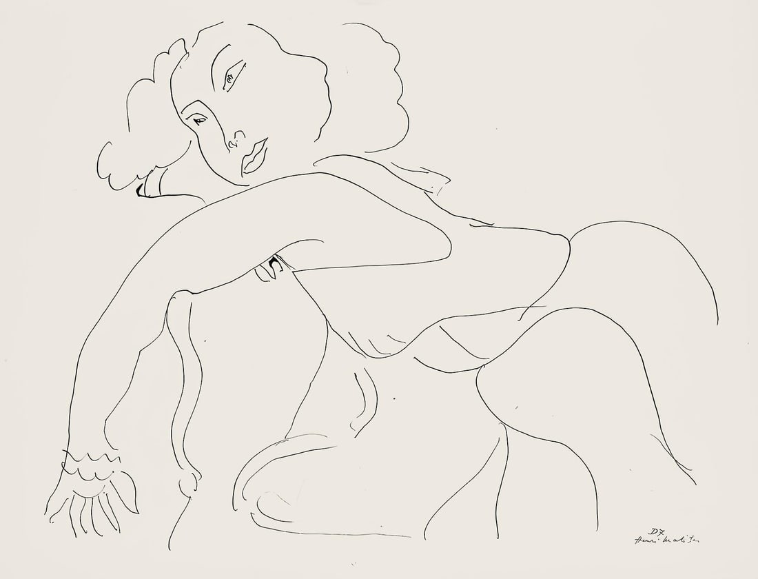 Henri Matisse, Serie D, var. 7 (Duthuit 9), Henri Matisse, Dessins, Themes et variations, Limited: Lithograph on velin pur fil paper. Paper Size: 9.625 x 12.875 inches. Excellent condition. Inscription: Signed in the plate and unnumbered, as issued. Notes: From the folio, Henri Matisse, Dessins, Th