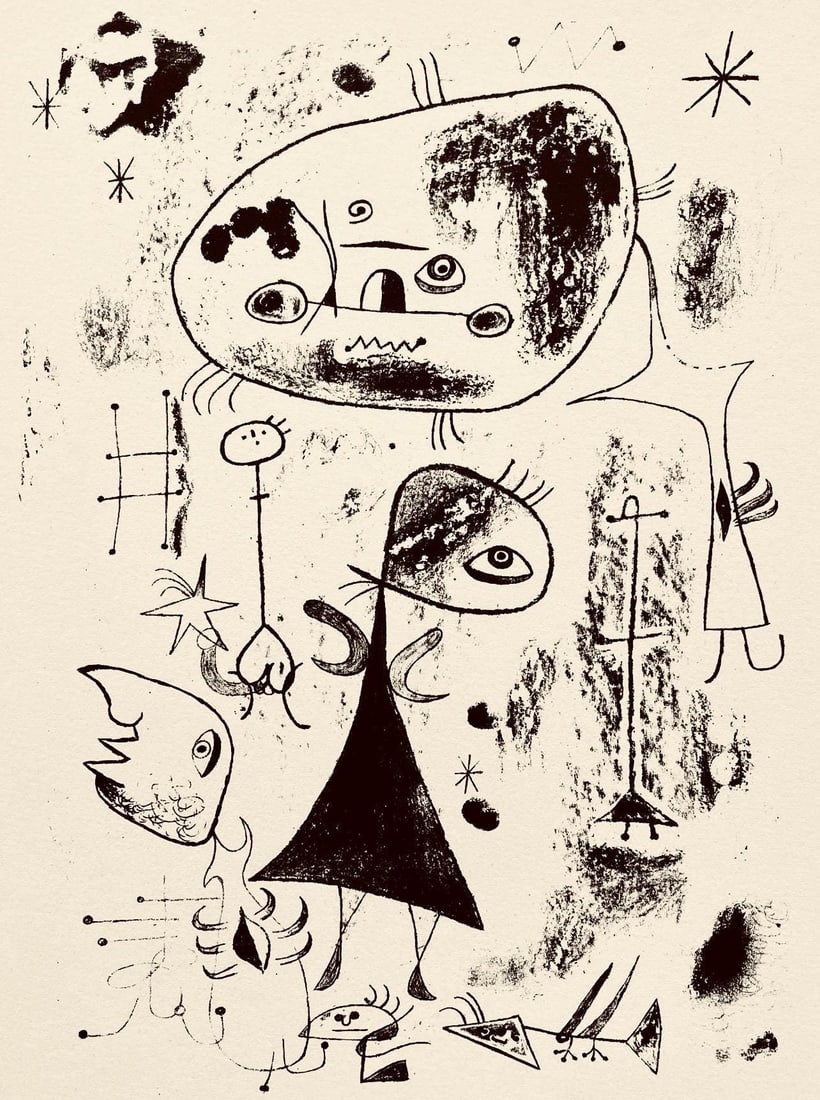 Joan Miro, Composition, The Prints of Joan Miro, Limited Edition Etching: Etching on velin paper. Inscription: Unsigned and unnumbered, as issued. Paper Size: 11 x 8.5 inches. Excellent condition. Notes: From the folio, The Prints of Joan Miro, Fall, 1947. Published by Curt