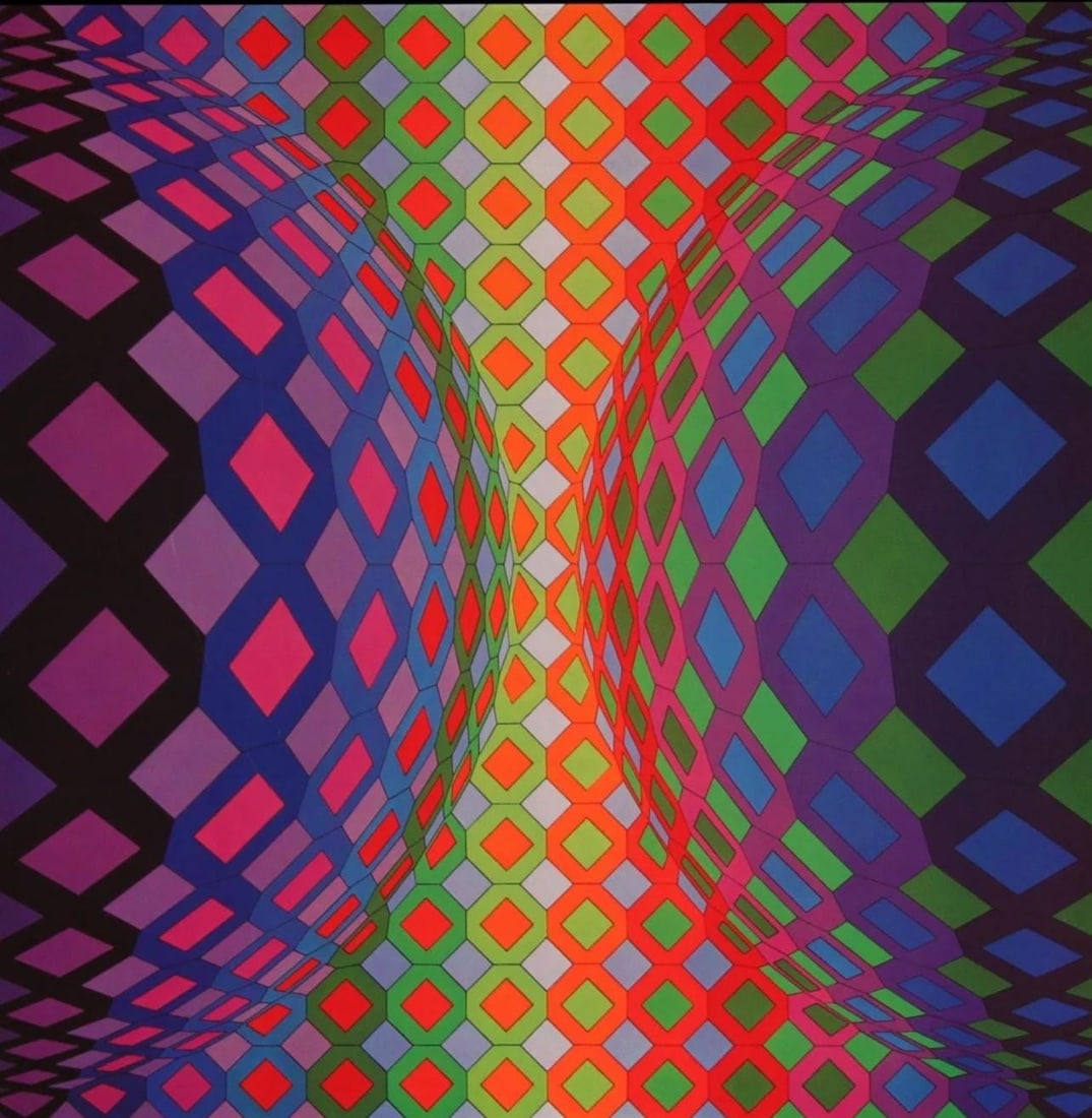 Victor Vasarely, Composition, Octogone, Limited Edition Heliogravure: Heliogravure on 280 gm M2 gloss paper. Paper Size: 11 x 11 inches. Excellent condition. Notes: From the folio, Octogone, 1973. Published and printed by Editions du Griffon, Neuchatel, Switzerland,